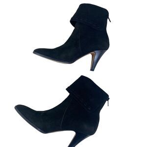 Saks Fifth Avenue 9 black suede heeled booties with fold over